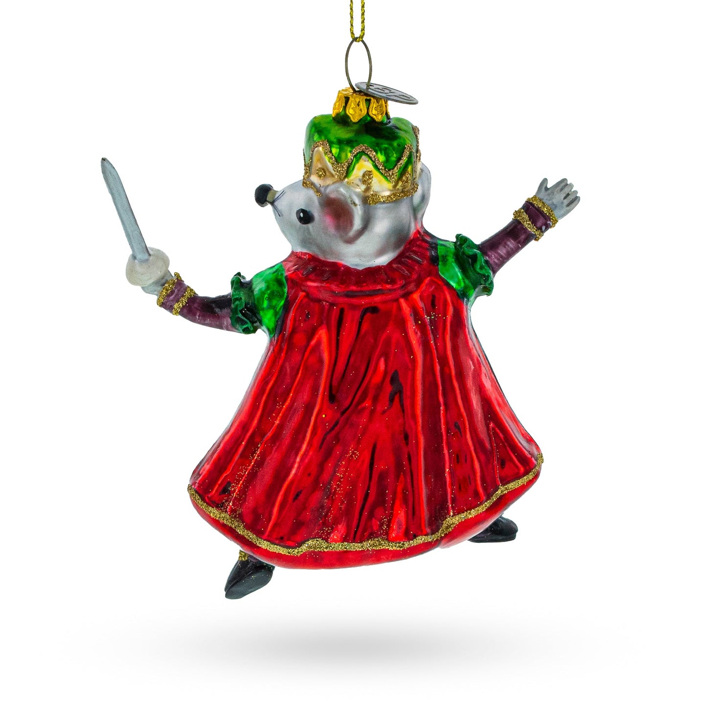 Regal Mouse King Wielding a Sword Glass Christmas Ornament