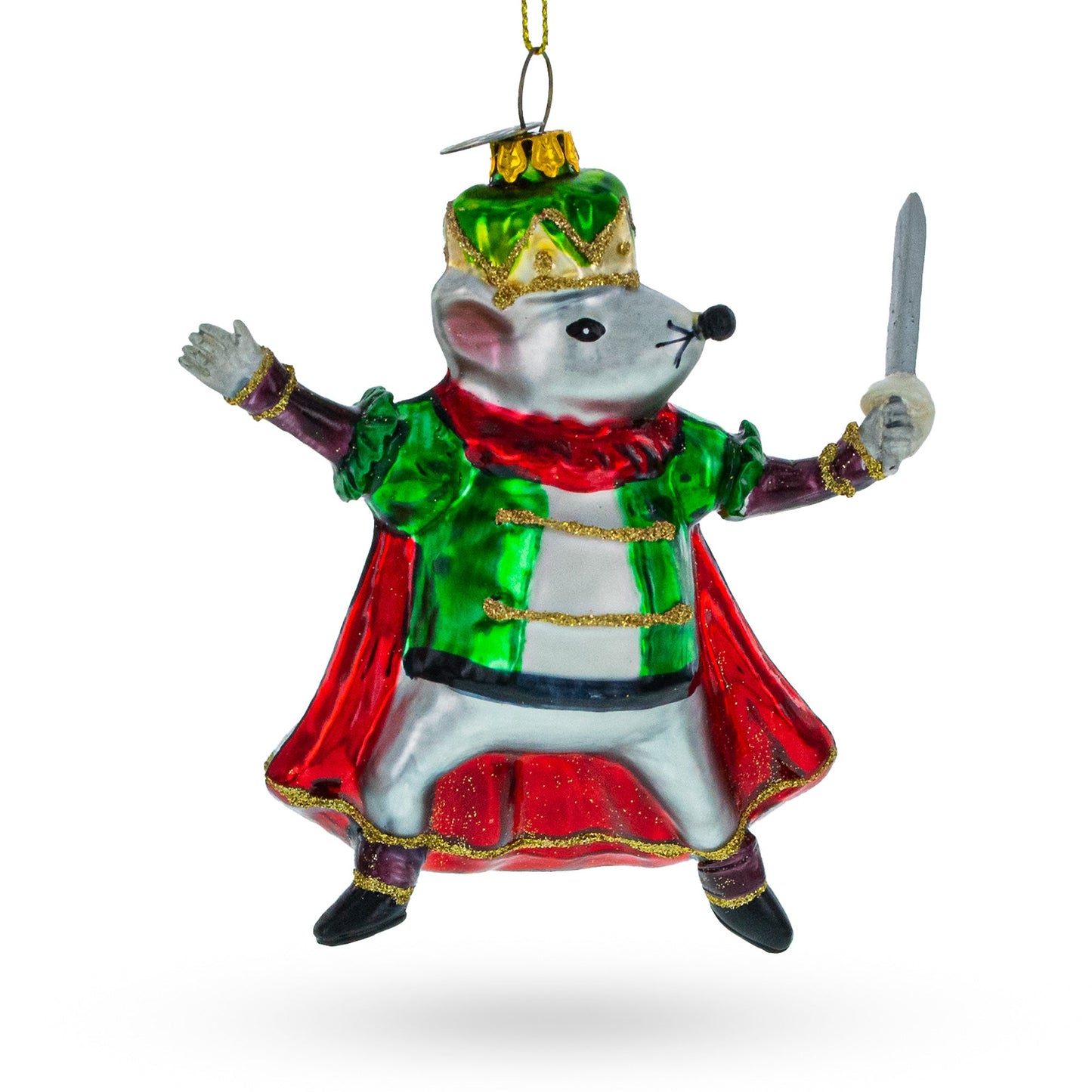 Regal Mouse King Wielding a Sword Glass Christmas Ornament