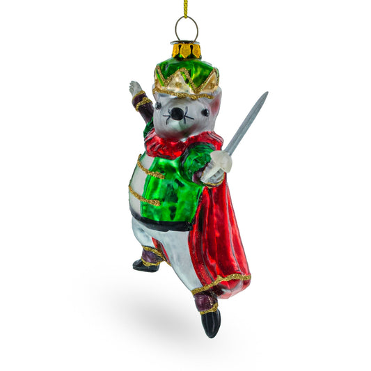 Regal Mouse King Wielding a Sword Glass Christmas Ornament