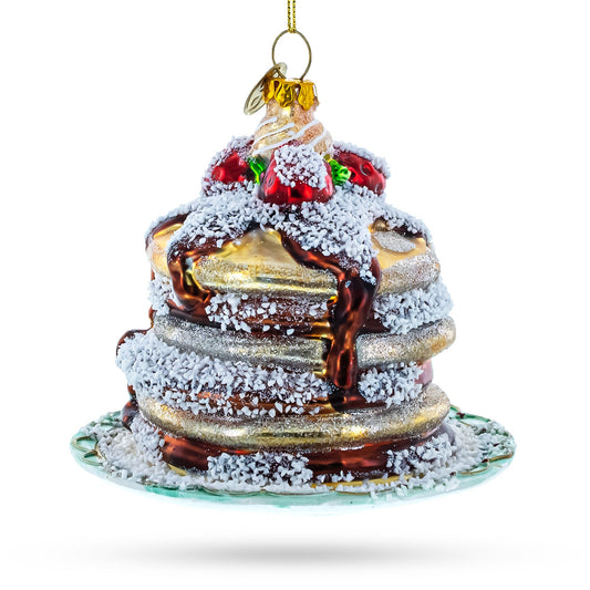 Delicious Pancakes with Maple Syrup Glass Christmas Ornament