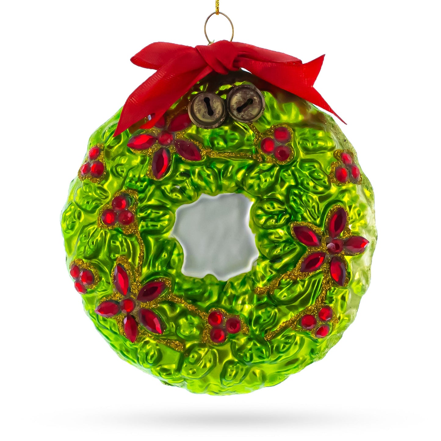 Enchanting Hummingbirds on a Floral Wreath Blown Glass Christmas Ornament