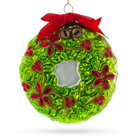 Enchanting Hummingbirds on a Floral Wreath Blown Glass Christmas Ornament