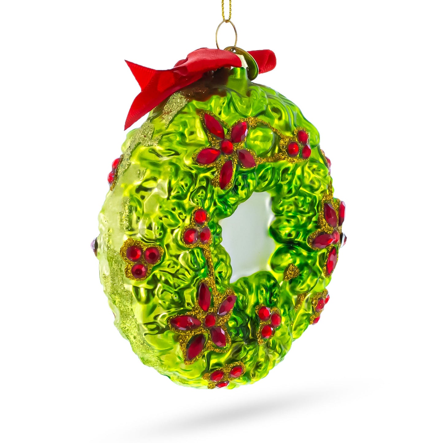 Enchanting Hummingbirds on a Floral Wreath Blown Glass Christmas Ornament