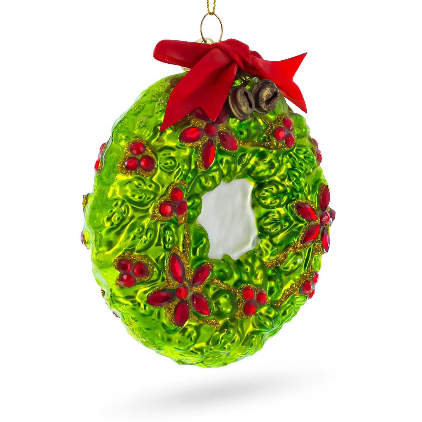 Enchanting Hummingbirds on a Floral Wreath Blown Glass Christmas Ornament