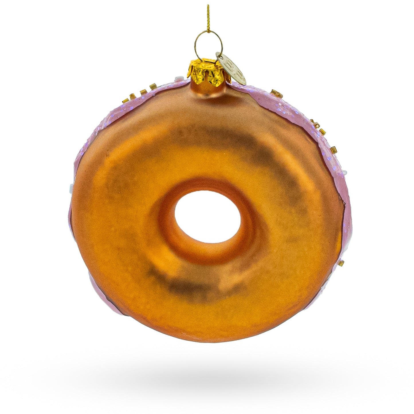 Delicious Pink Glazed Donut Blown Glass Christmas Ornament