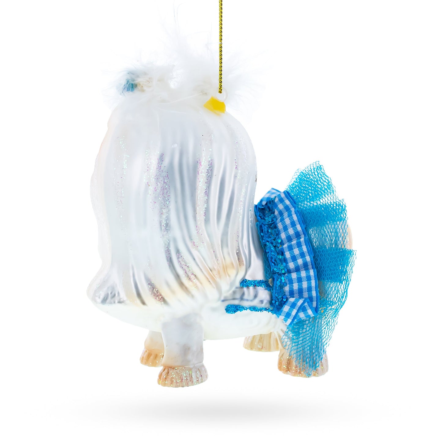 Charming Yorkshire Terrier in Blue Outfit Blown Glass Christmas Ornament