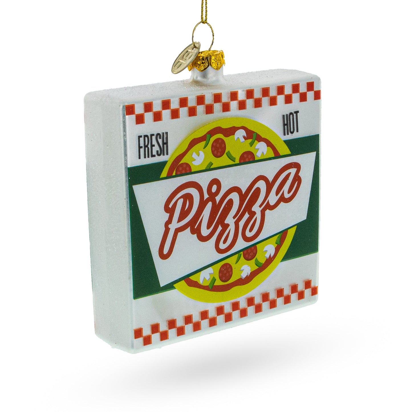 Delicious Pizza Box Blown Glass Christmas Ornament