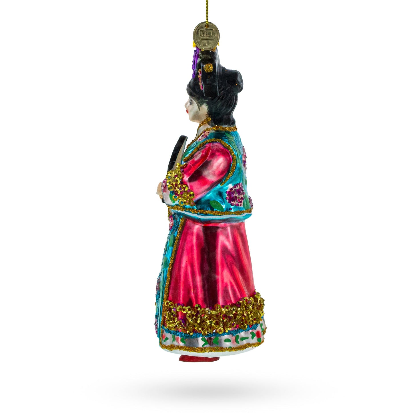 Elegant Woman in Traditional Clothing Blown Glass Christmas Ornament