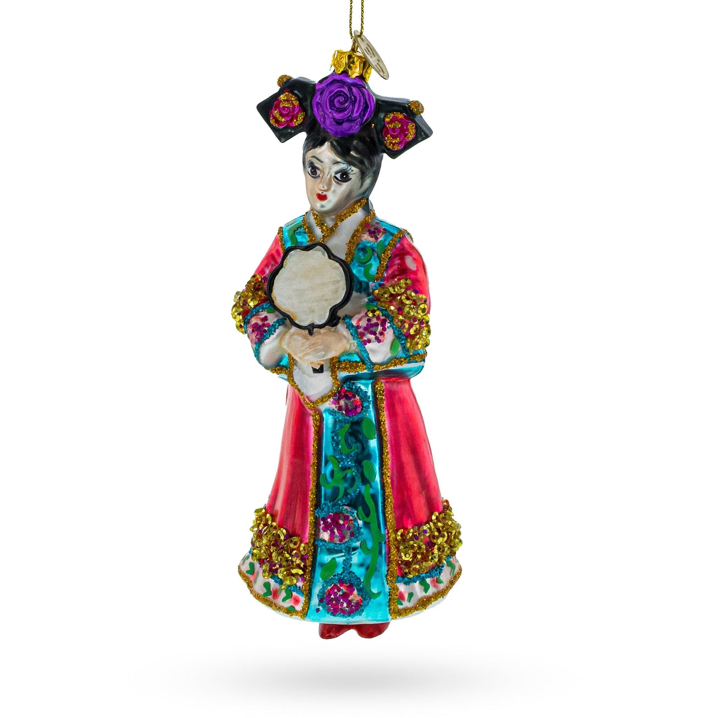 Elegant Woman in Traditional Clothing Blown Glass Christmas Ornament