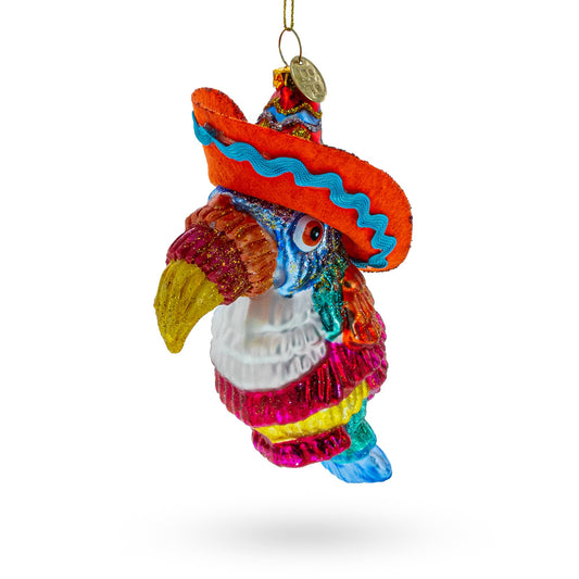 Tropical Toucan in a Sombrero Hat Glass Christmas Ornament