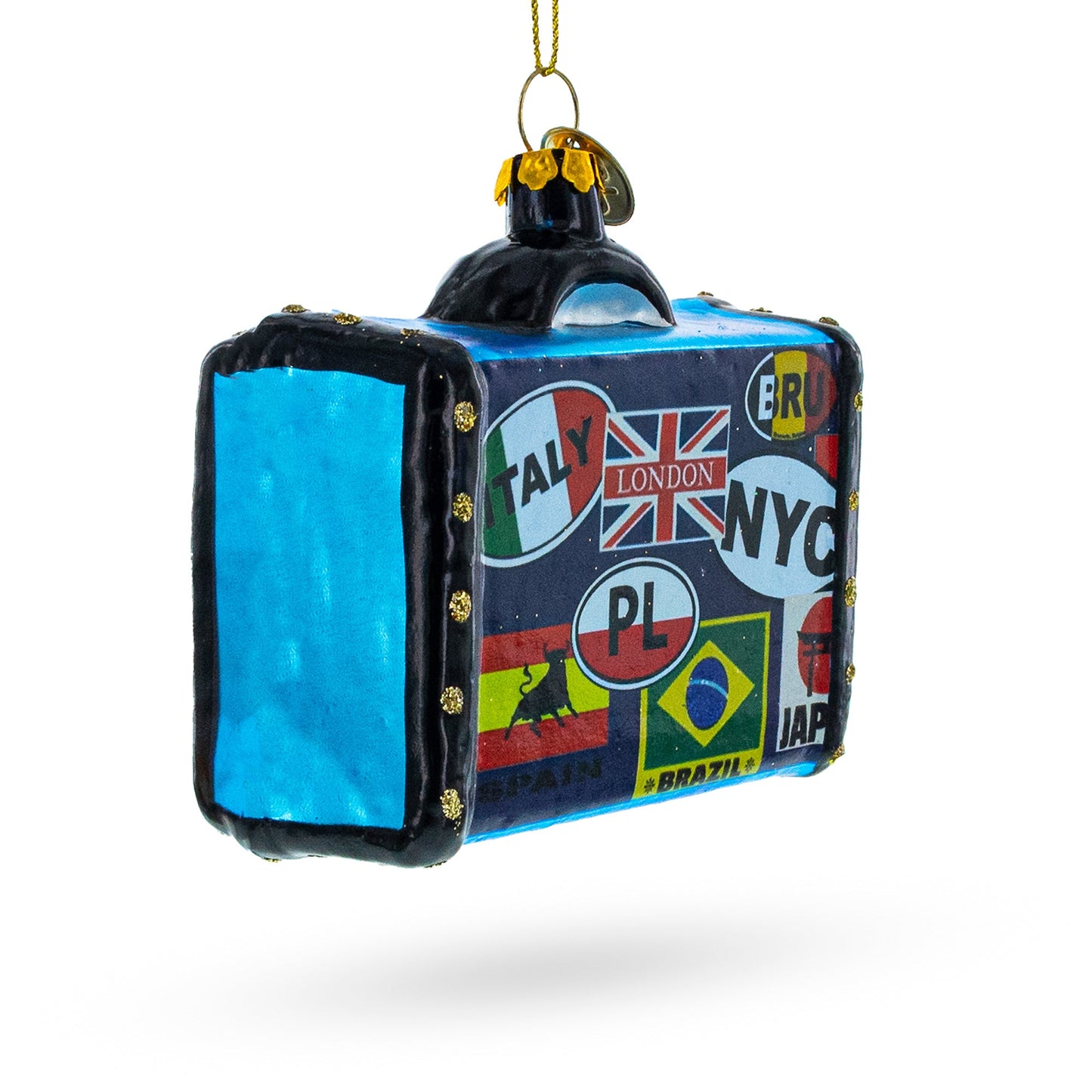 Retro Wanderlust Travel Suitcase Glass Christmas Ornament