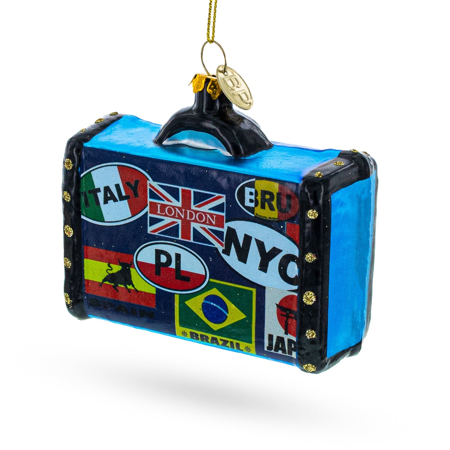 Retro Wanderlust Travel Suitcase Glass Christmas Ornament