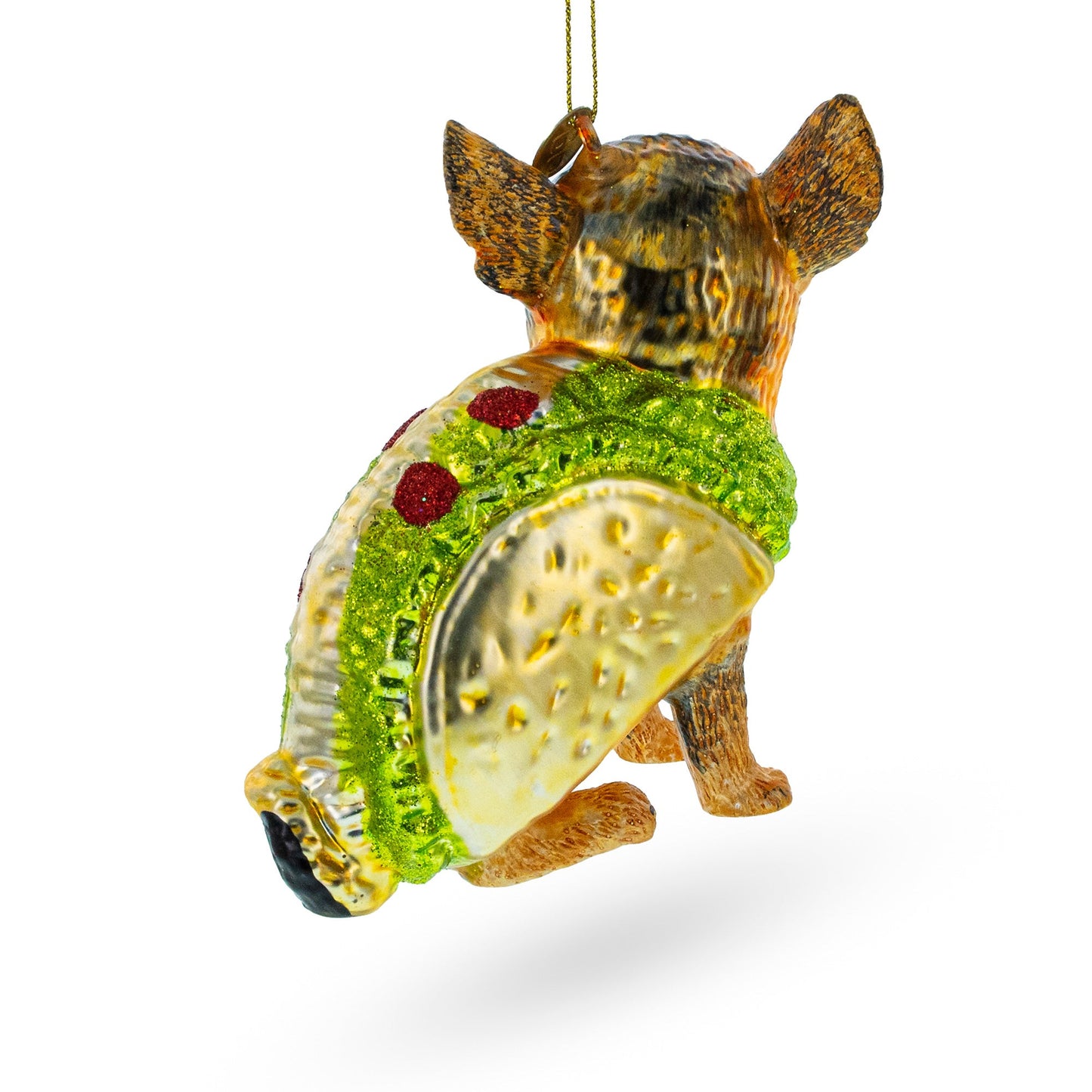 Fiesta Pup: Taco-Wearing Dog Blown Glass Christmas Ornament