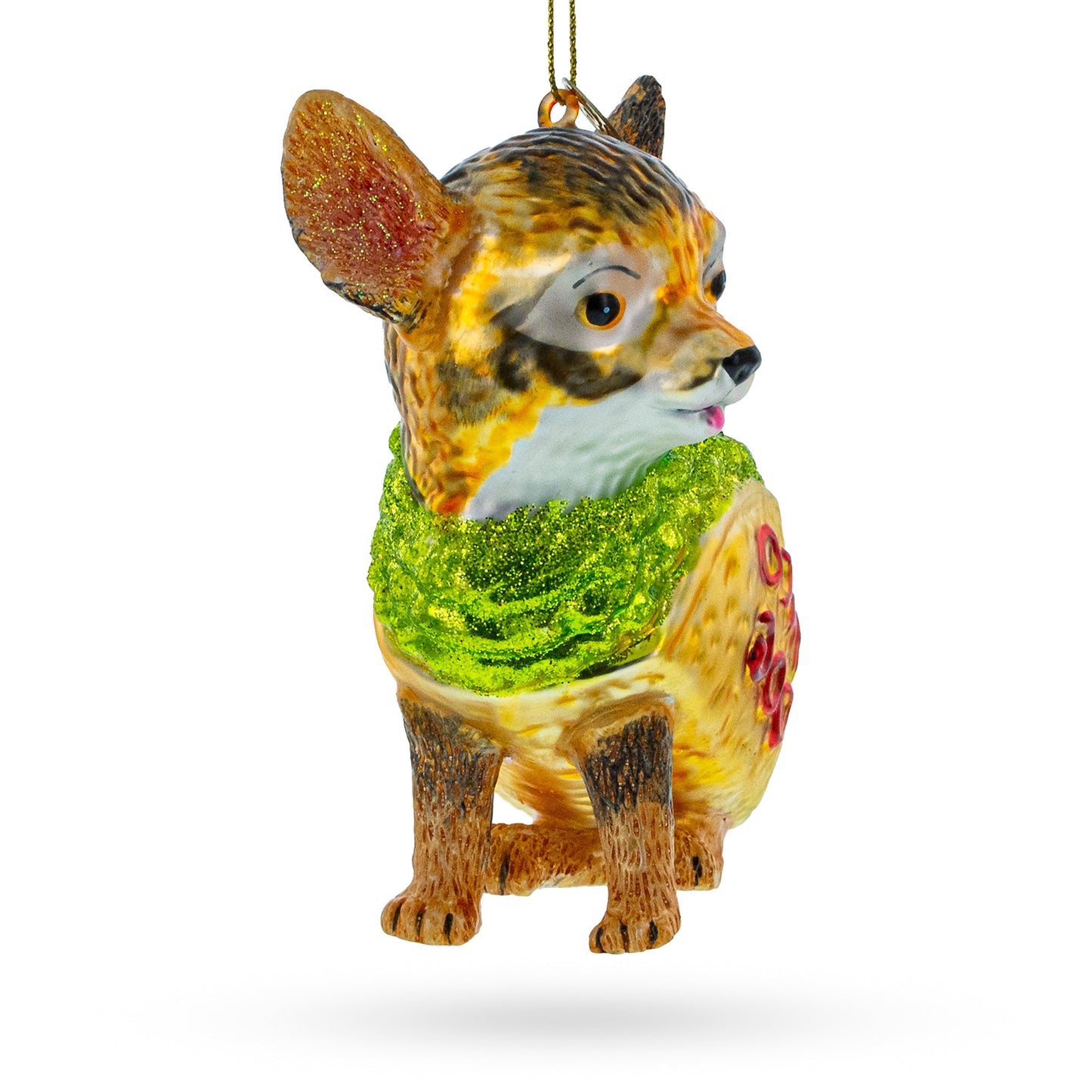 Fiesta Pup: Taco-Wearing Dog Blown Glass Christmas Ornament