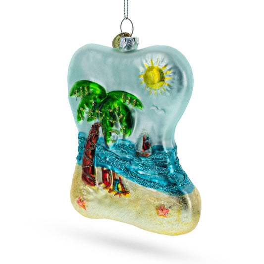 Tropical Paradise: Sunny Beach Escape Blown Glass Christmas Ornament