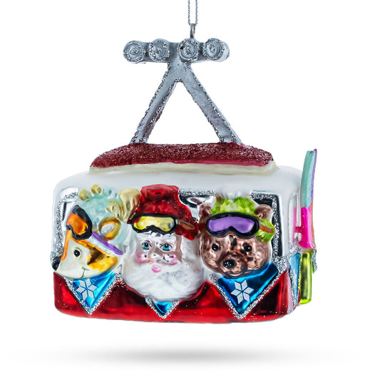 Santa and Friends in a Gondola Lift Glass Christmas Ornament