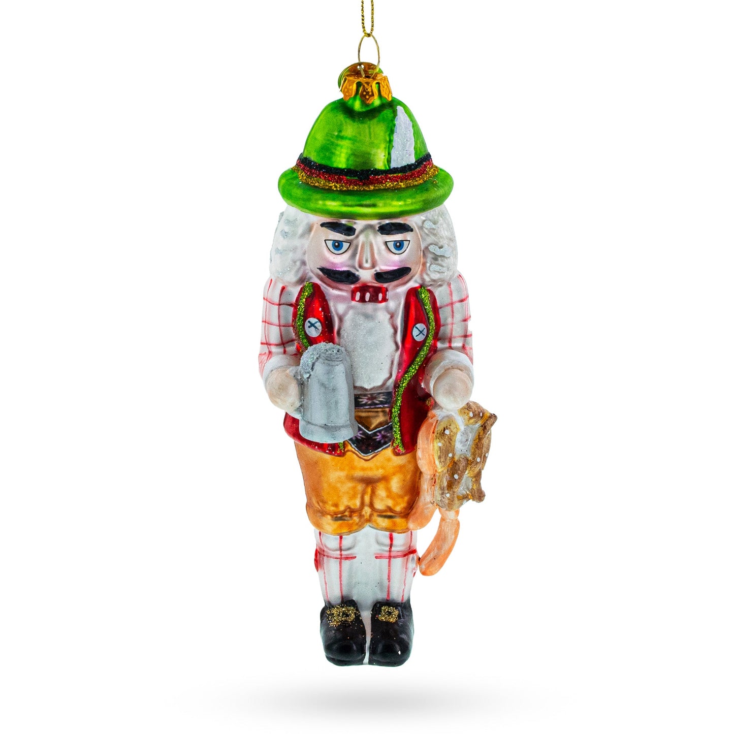 Cheers to Tradition: Bavarian Nutcracker with Beer Stein Blown Glass Christmas Ornament