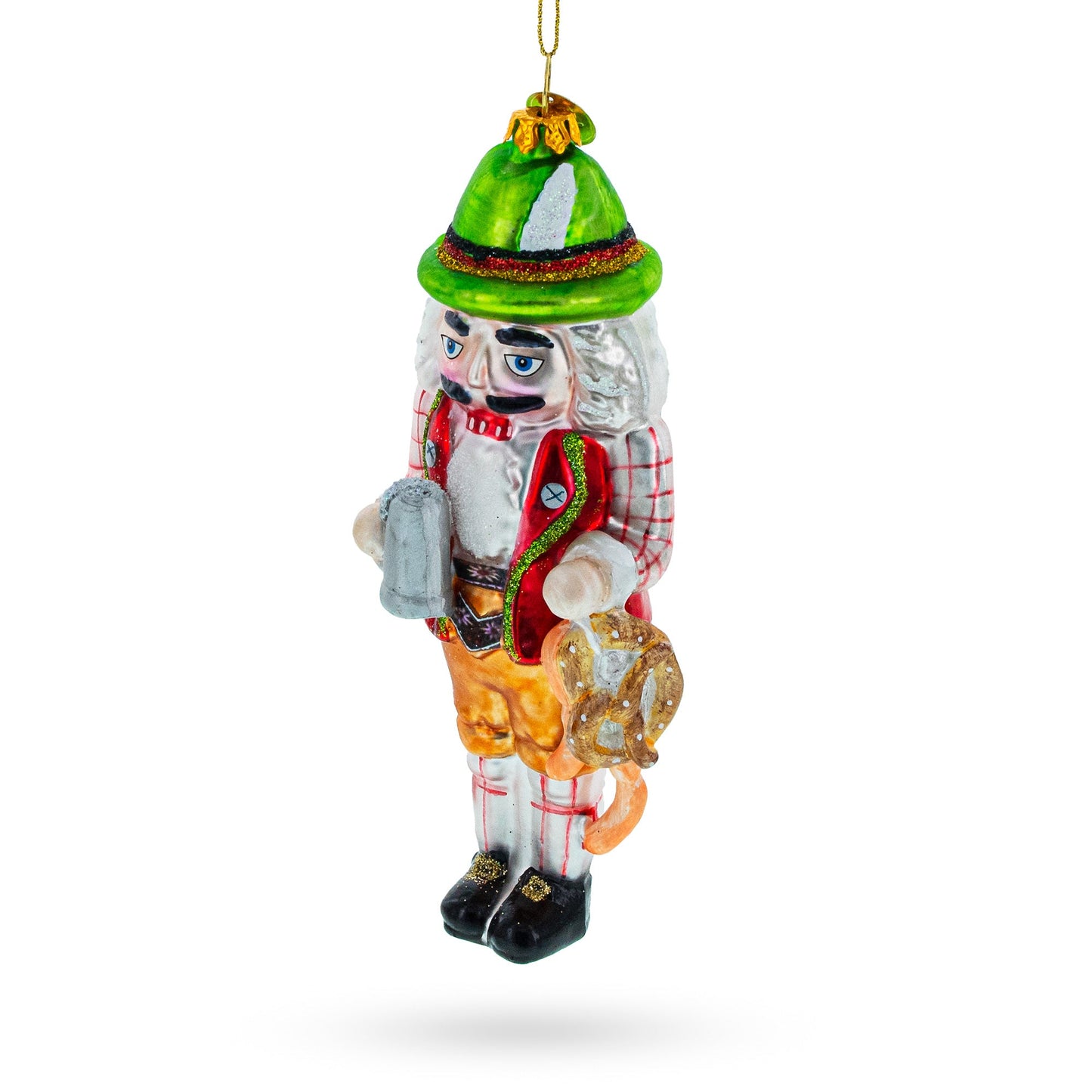 Cheers to Tradition: Bavarian Nutcracker with Beer Stein Blown Glass Christmas Ornament