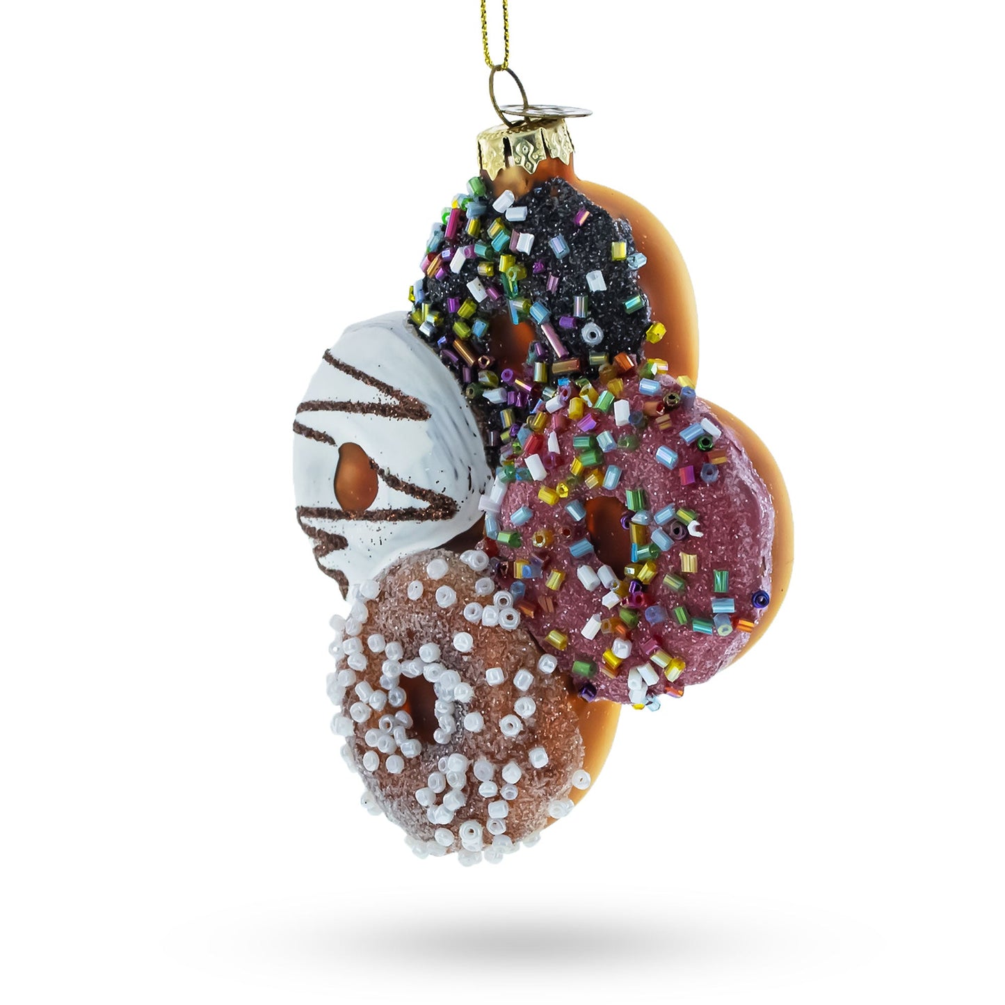 Festively Decorated Donuts Blown Glass Christmas Ornament