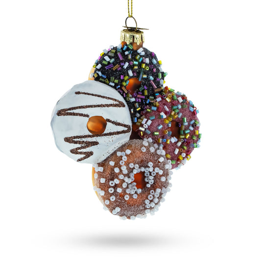 Festively Decorated Donuts Blown Glass Christmas Ornament