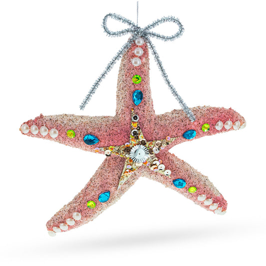 Radiant Sparkling Starfish Blown Glass Christmas Ornament