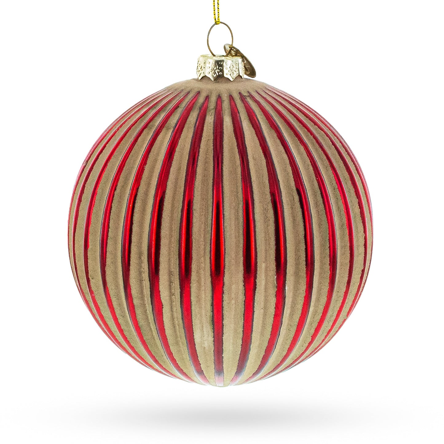 Elegant Red and Radiant Gold Ribbed Glass Christmas Ornament