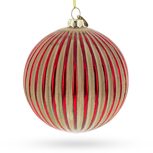 Elegant Red and Radiant Gold Ribbed Glass Christmas Ornament