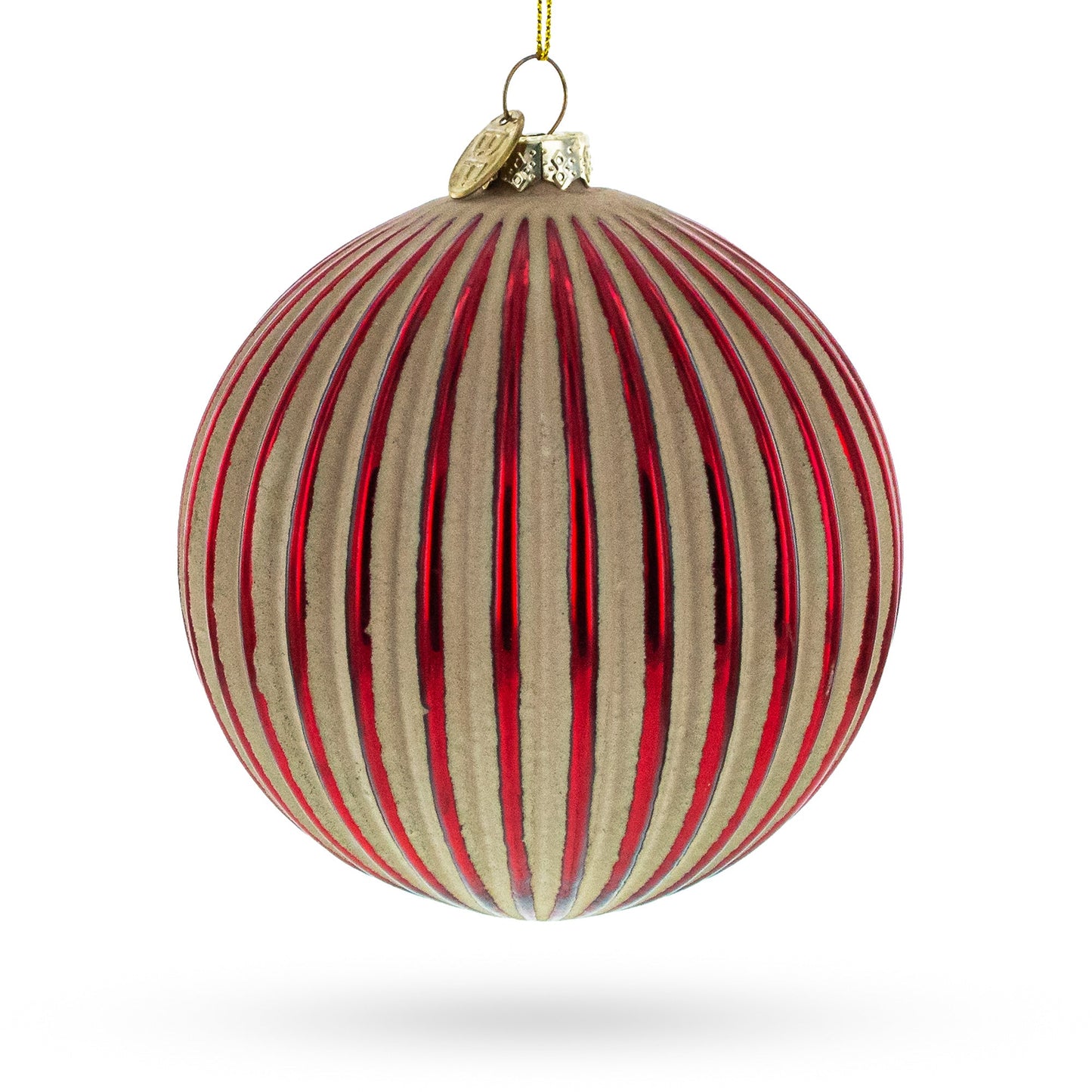 Elegant Red and Radiant Gold Ribbed Glass Christmas Ornament