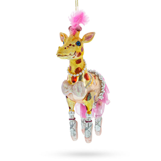 Twirling Giraffe Ballerina Blown Glass Christmas Ornament