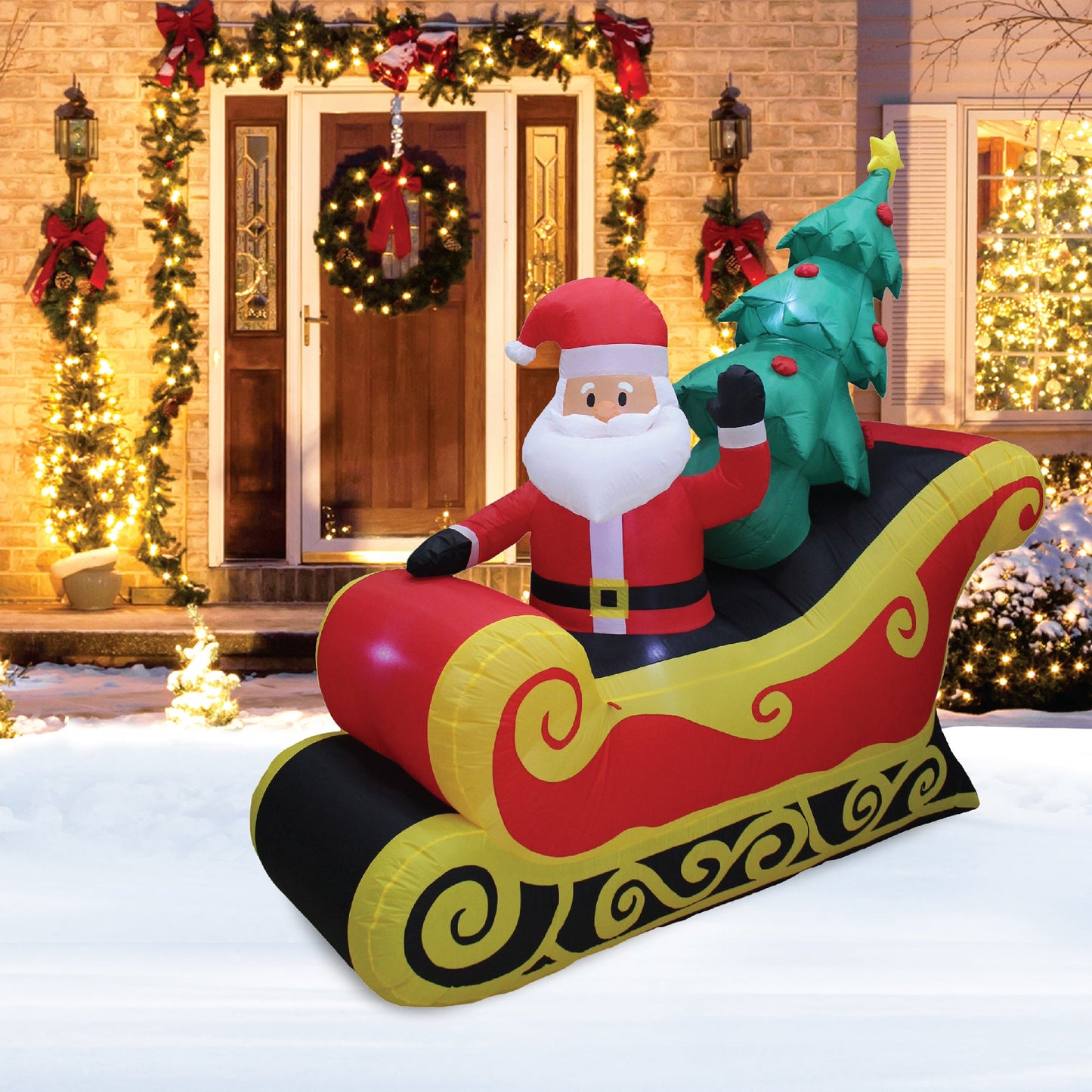 A Holiday Company 7 Ft Wide Inflatable Santa on Sleigh Holiday Lawn Decoration