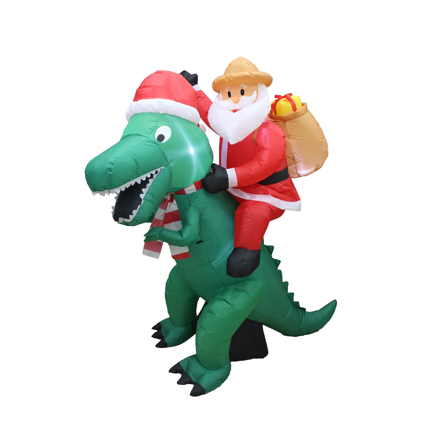 A Holiday Company 6' Tall Inflatable Santa on Dinosaur Holiday Lawn Decoration