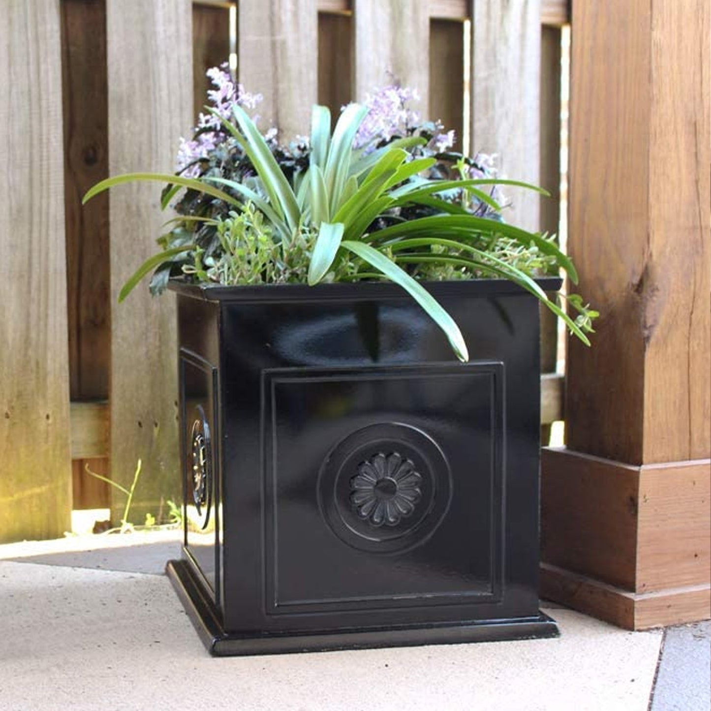 Southern Patio CMX-042426 Colony 16 Inch Square Resin Outdoor Planter Urn, Black