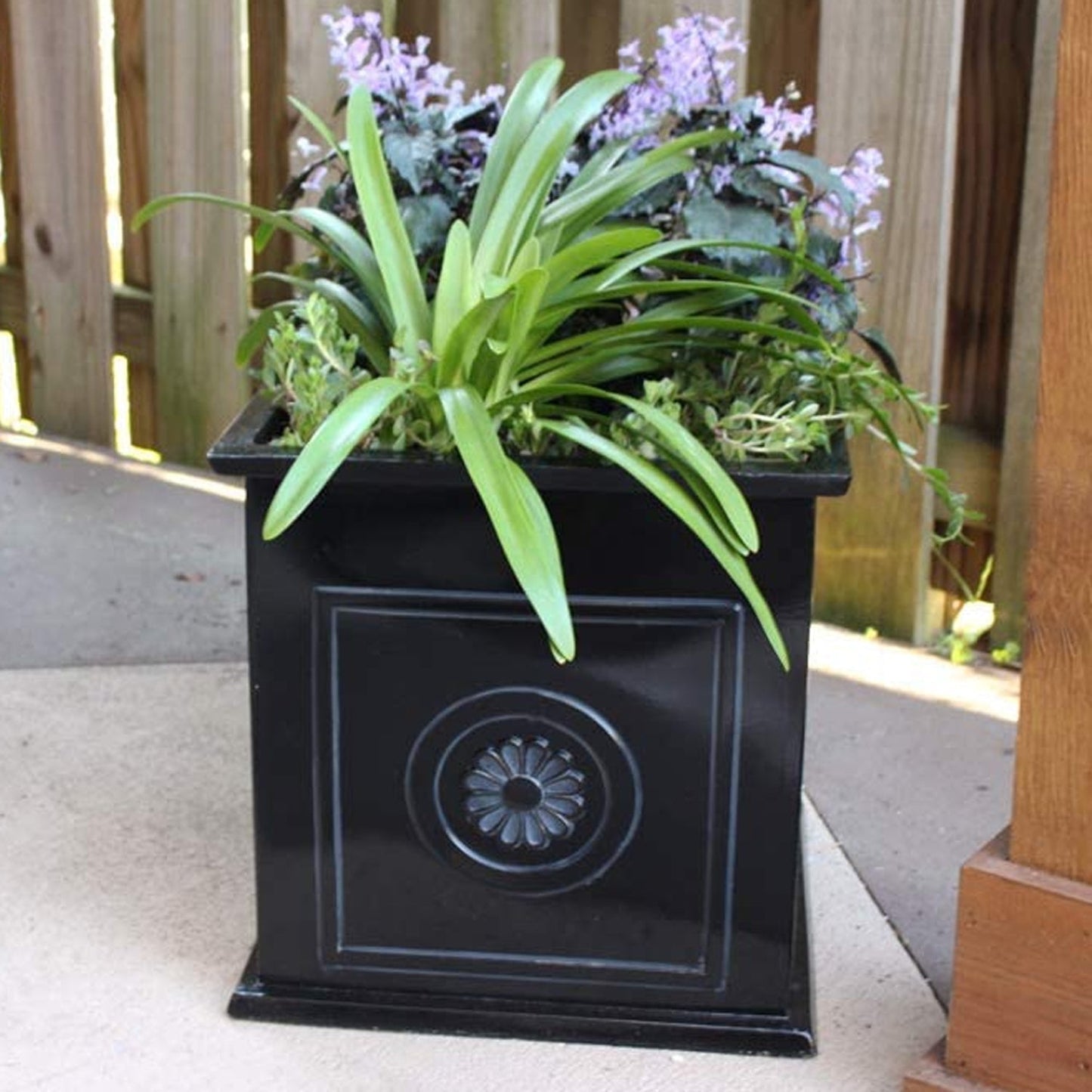 Southern Patio CMX-042426 Colony 16 Inch Square Resin Planter Urn, Black (2 Set)