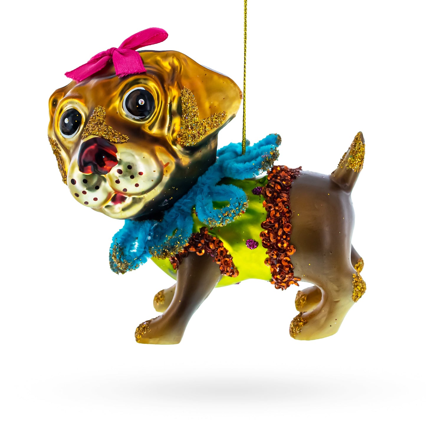 Fashionable Retriever Puppy Blown Glass Christmas Ornament