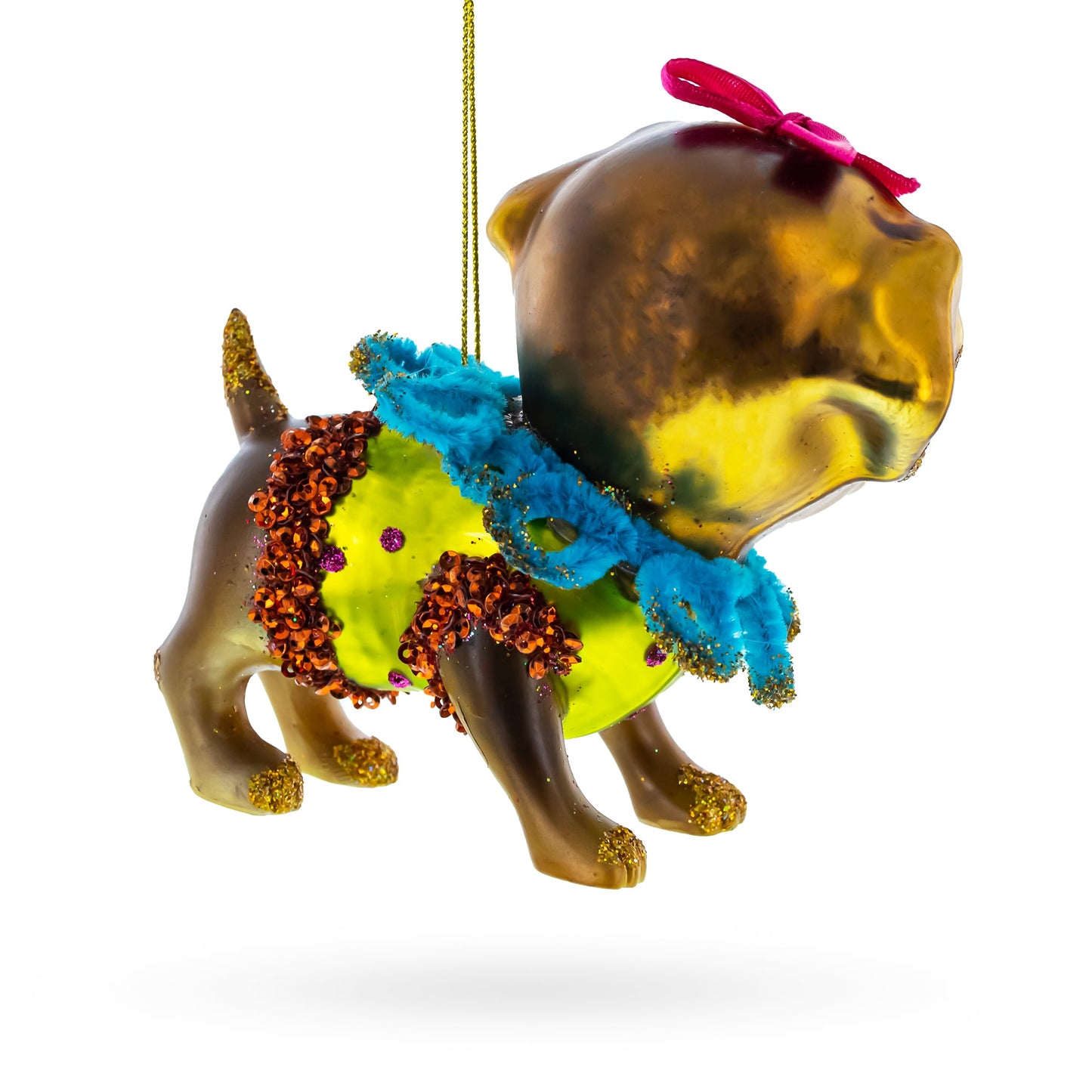 Fashionable Retriever Puppy Blown Glass Christmas Ornament