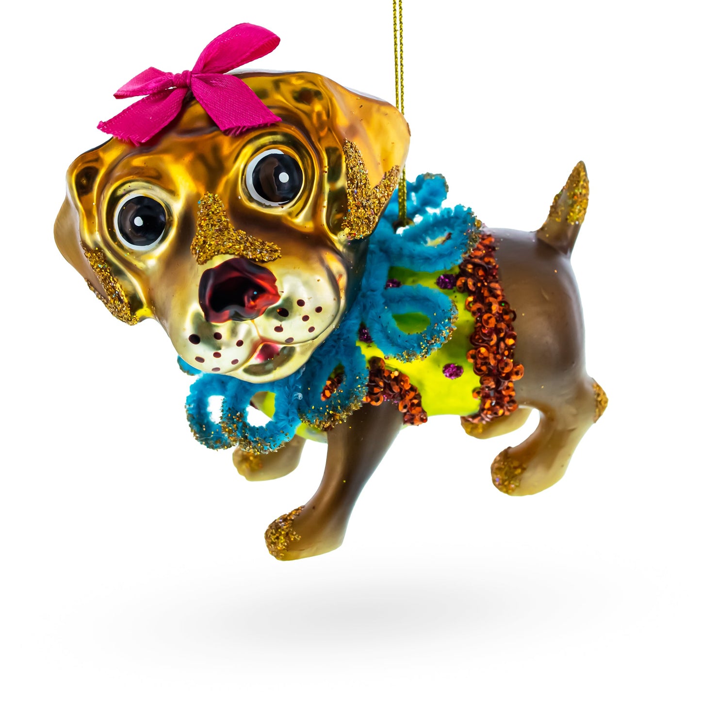 Fashionable Retriever Puppy Blown Glass Christmas Ornament