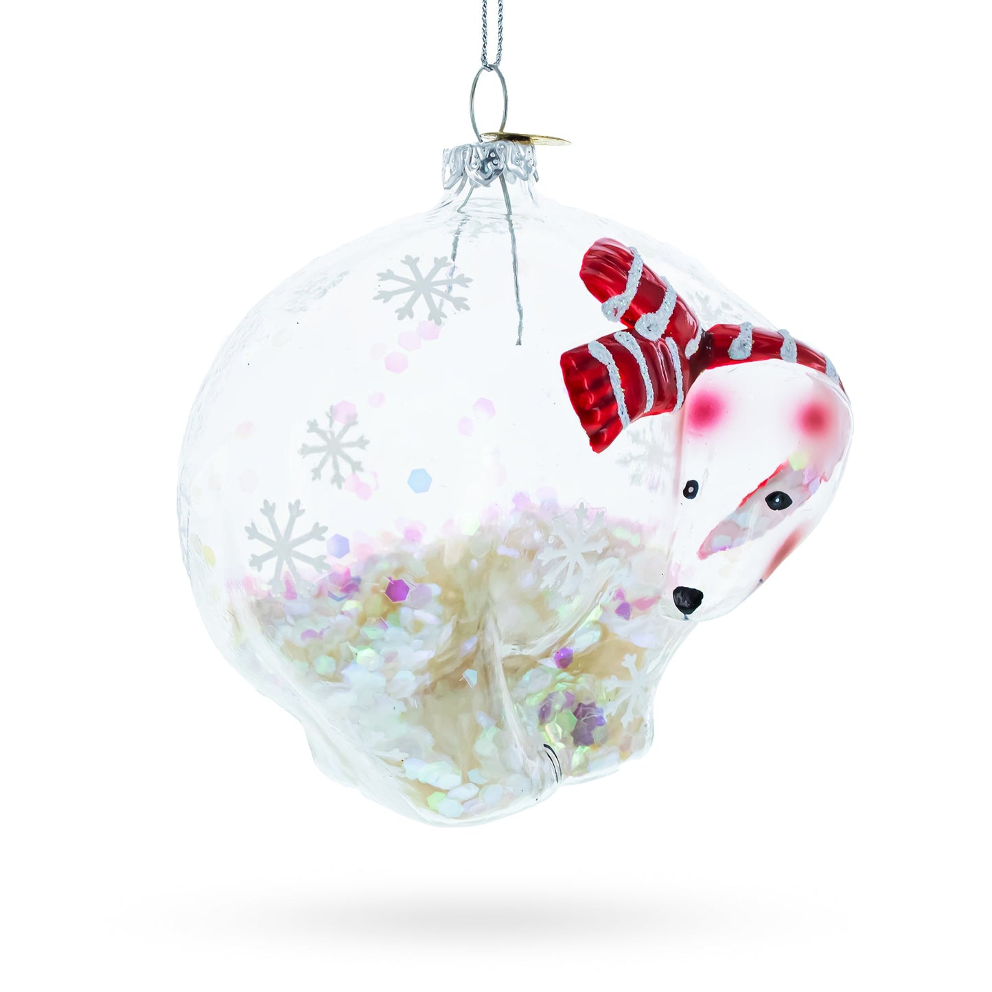 Clear Polar Bear Blown Glass Christmas Ornament