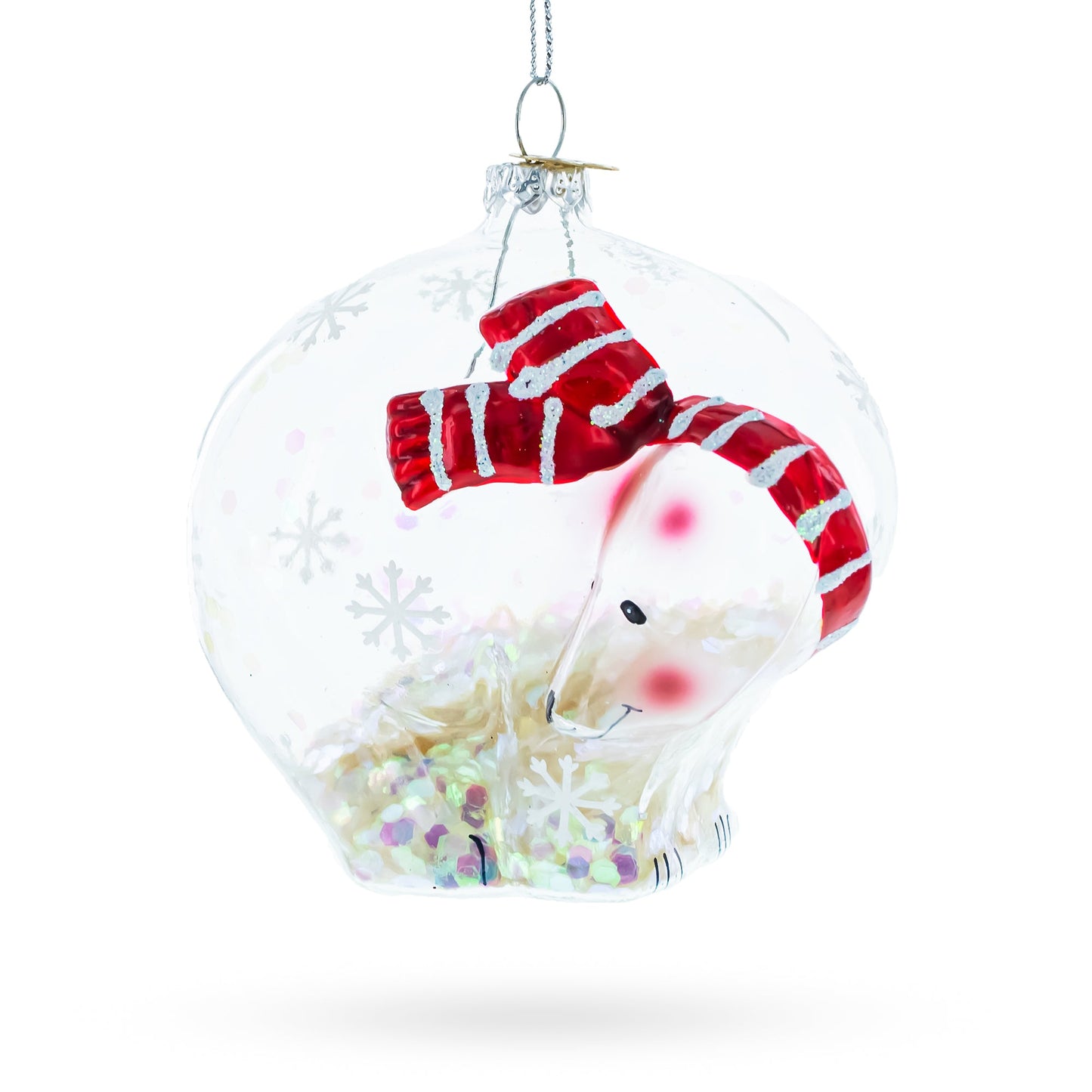 Clear Polar Bear Blown Glass Christmas Ornament