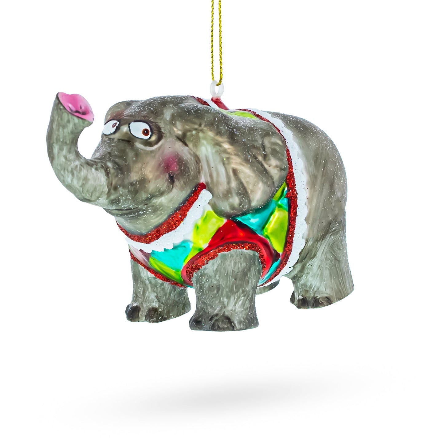 Circus Elephant Trumpeting Blown Glass Christmas Ornament