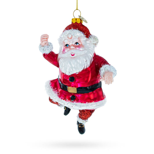 Santa Boogying in Festive Red Attire Blown Glass Christmas Ornament