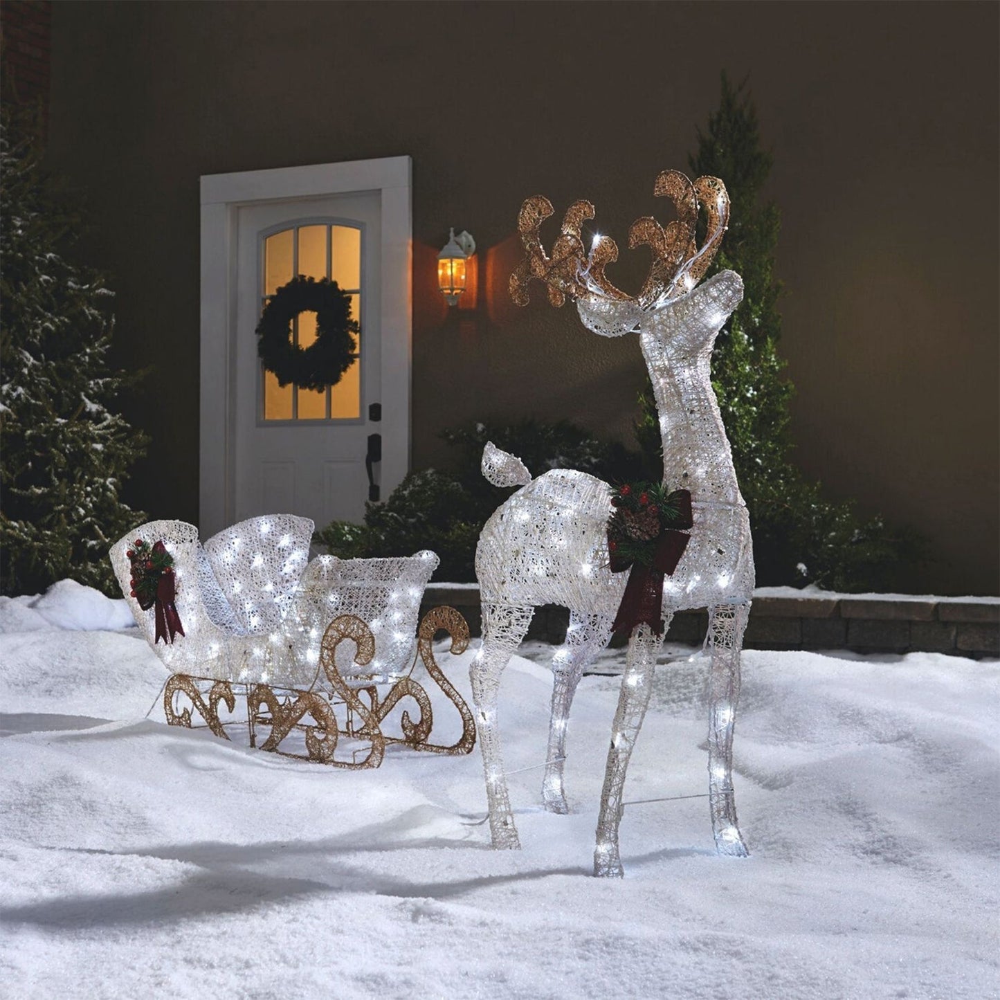 NOMA Reindeer and Sleigh Christmas Display Pre-Lit LED Outdoor Lawn Decoration