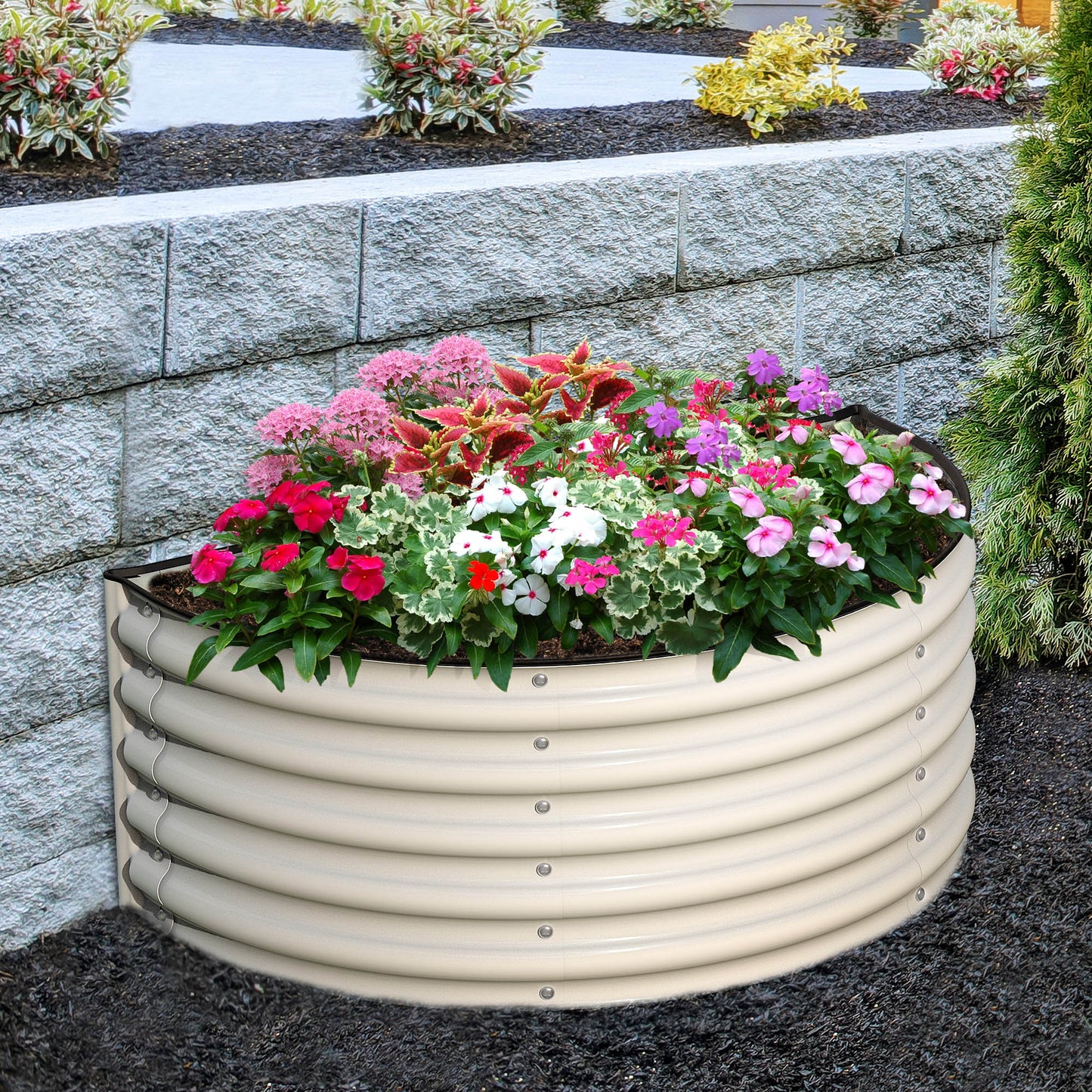 17" Tall Decorative Semi-circle Garden Bed in Ivory