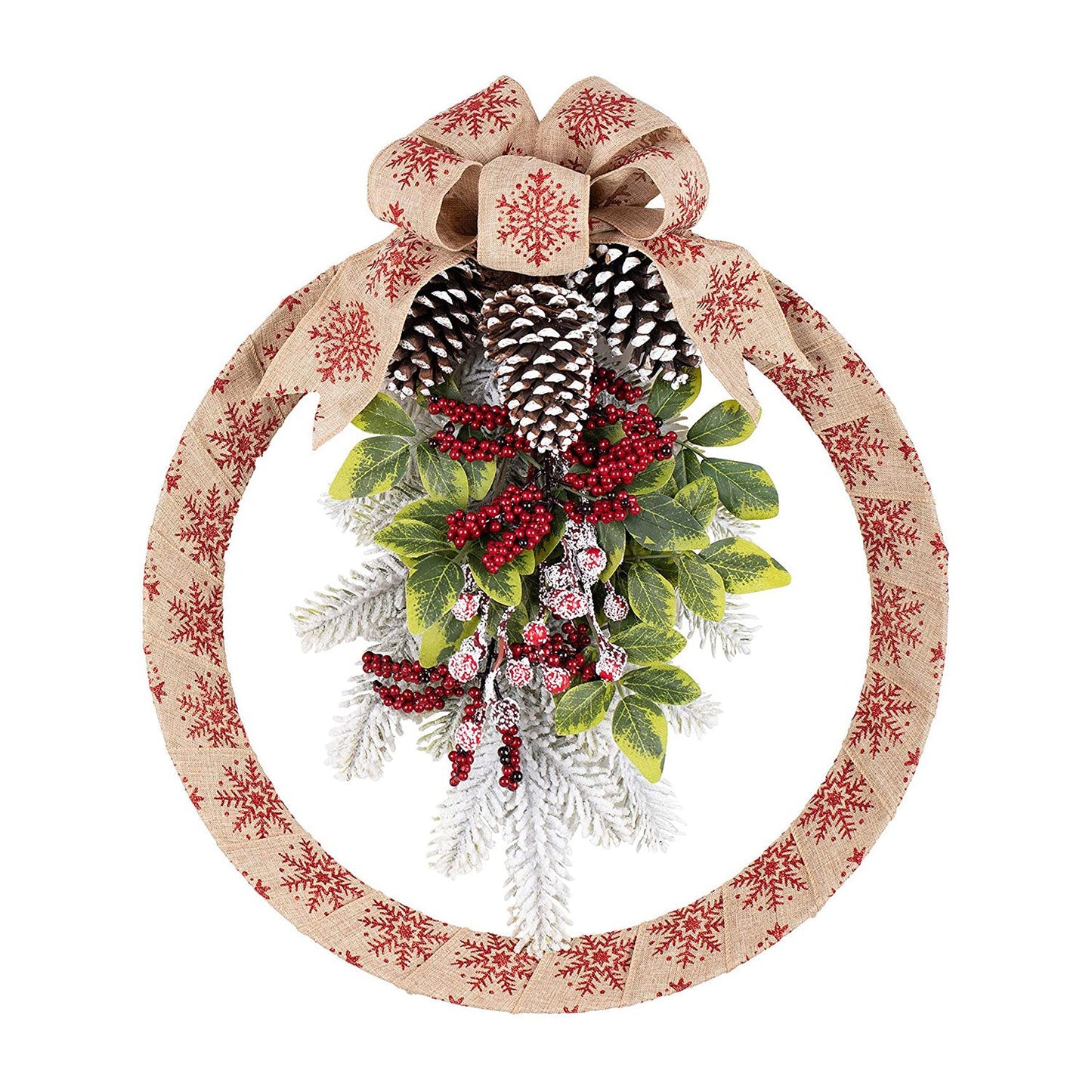 Haute Decor 18" Indoor/Outdoor Country Christmas Wreath w/ Pinecones, Snowflake