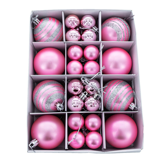 Elegant Set of 40-Piece Pink Ball Christmas Ornaments