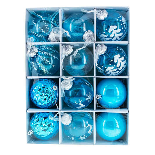 Turquoise Delight: Set of 12 Plastic Ball Christmas Ornaments