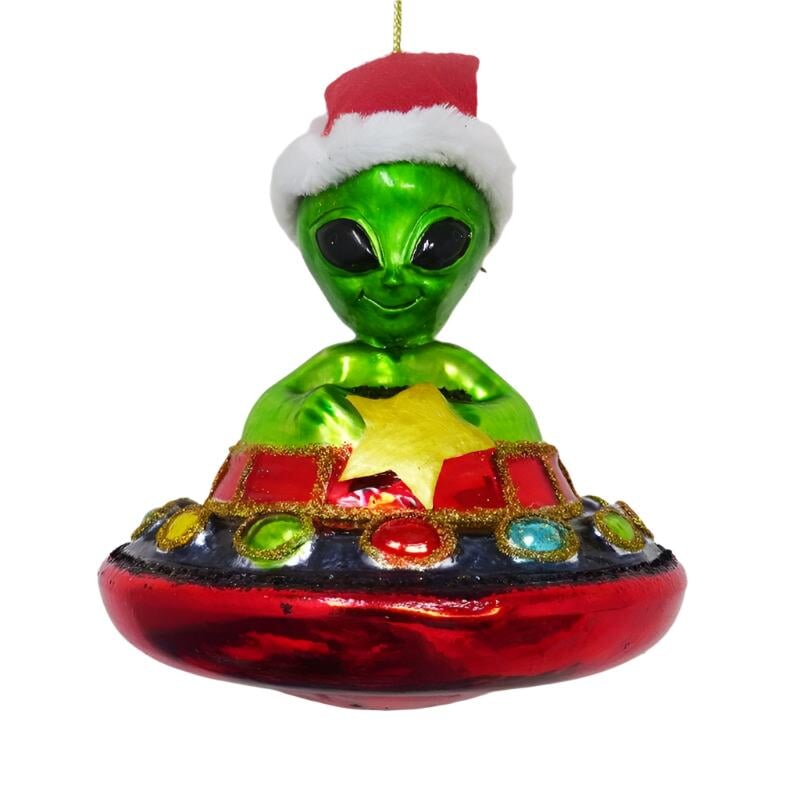 Alien and UFO Glass Christmas Ornament