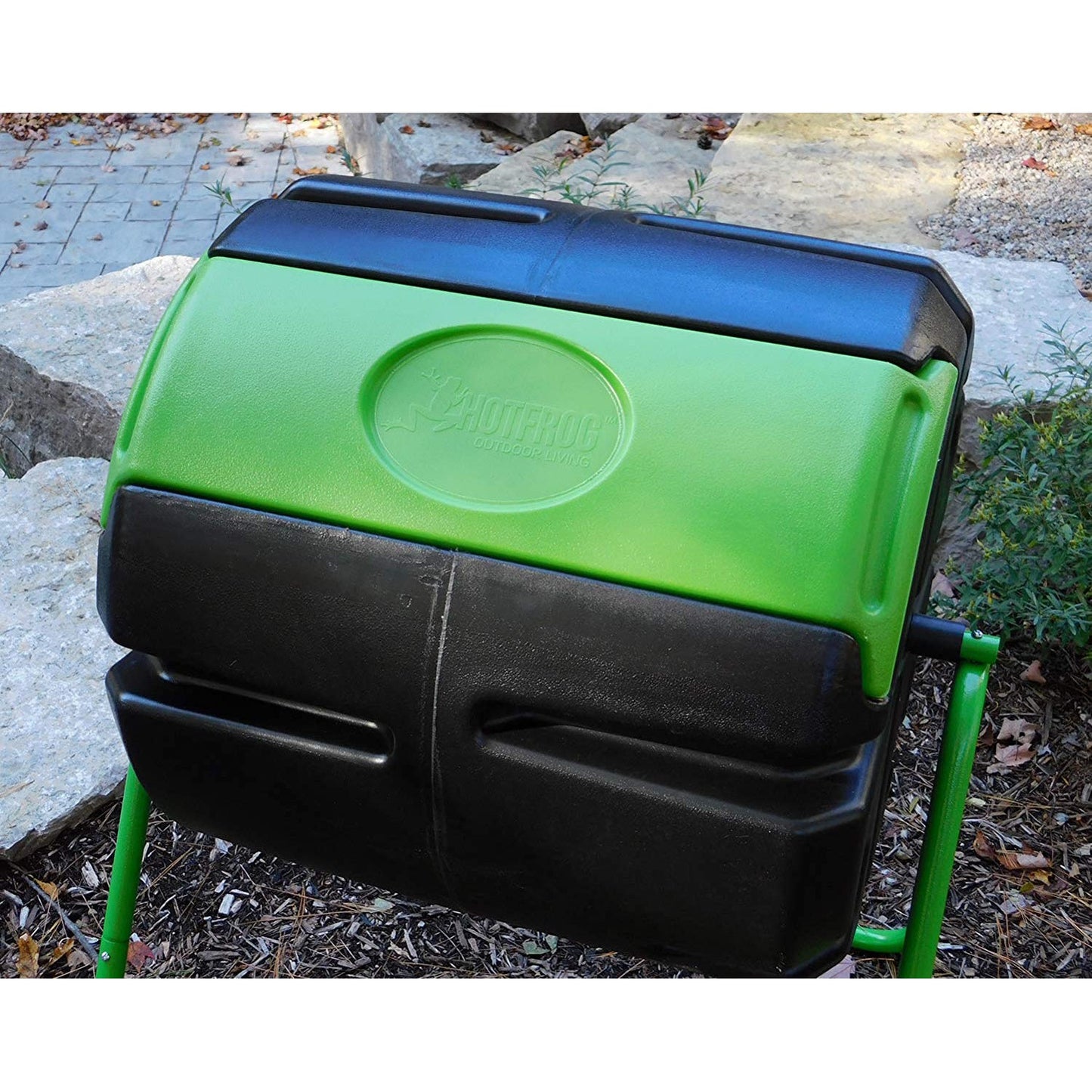 FCMP Outdoor HOTFROG 37 Gallon Plastic Single Roto Tumbling Composter Bin, Green