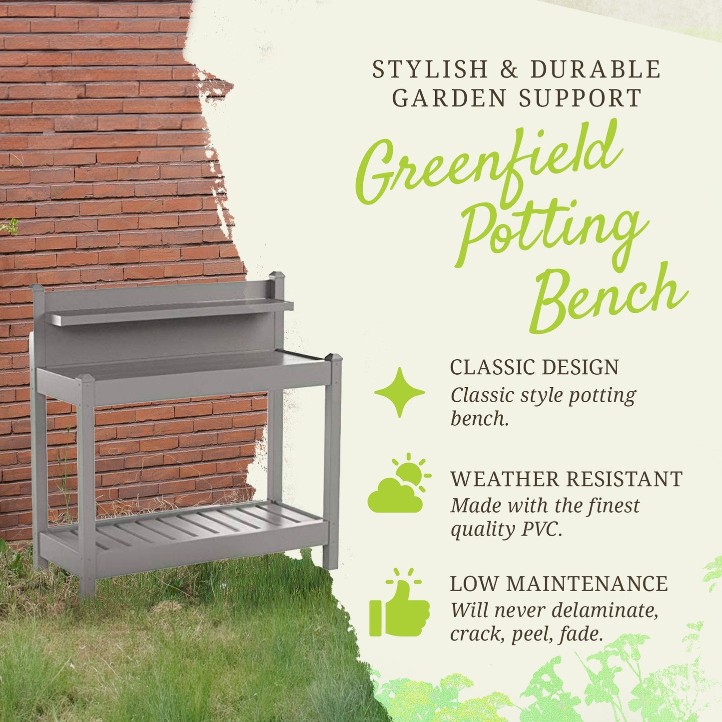 Dura-Trel Greenfield Outdoor Table Potting Bench for Gardening Supplies, Mocha