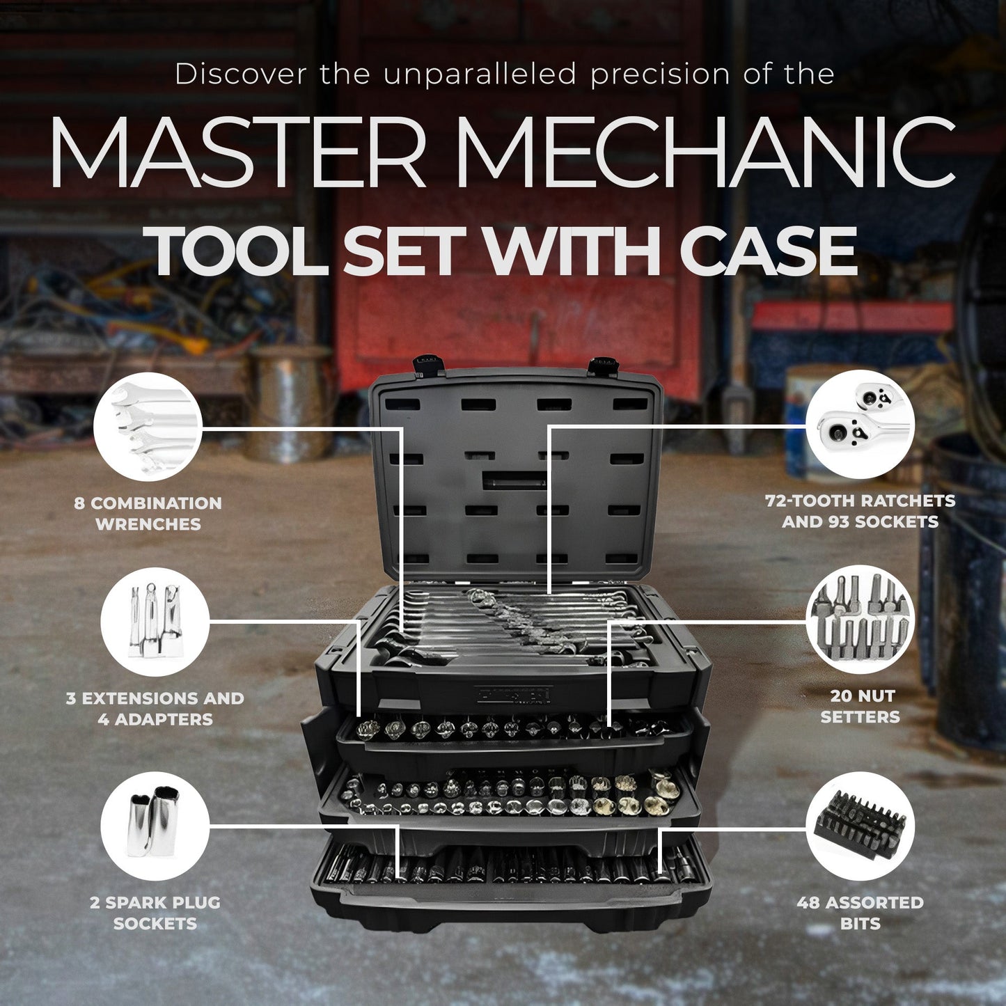 Master Mechanic 205 Piece Mechanics SAE Metric Socket and Tool Set with Case