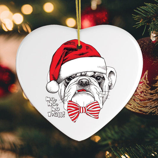 Bulldog with Bow Christmas Ornament